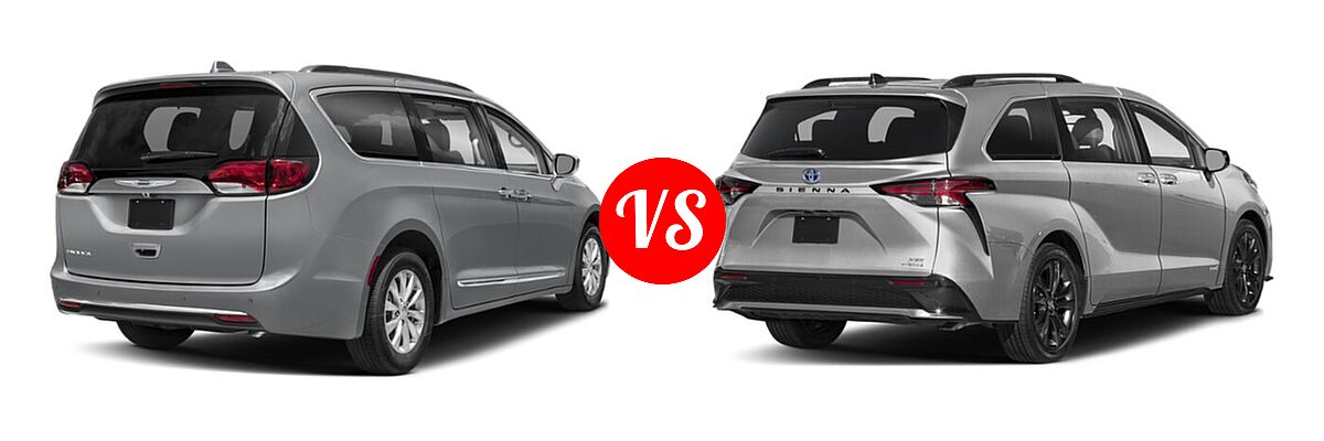 2020 Chrysler Pacifica Minivan Red S vs. 2021 Toyota Sienna Minivan Hybrid XSE - Rear Right Comparison
