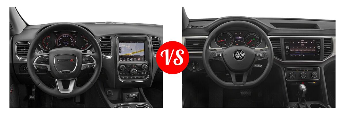 2020 Dodge Durango SUV GT / GT Plus / SXT / SXT Plus vs. 2020 Volkswagen Atlas SUV 2.0T S / 2.0T SE / 2.0T SE w/Technology / 2.0T SEL / 3.6L V6 S / 3.6L V6 SE / 3.6L V6 SE w/Technology / 3.6L V6 SEL / 3.6L V6 SEL Premium - Dashboard Comparison