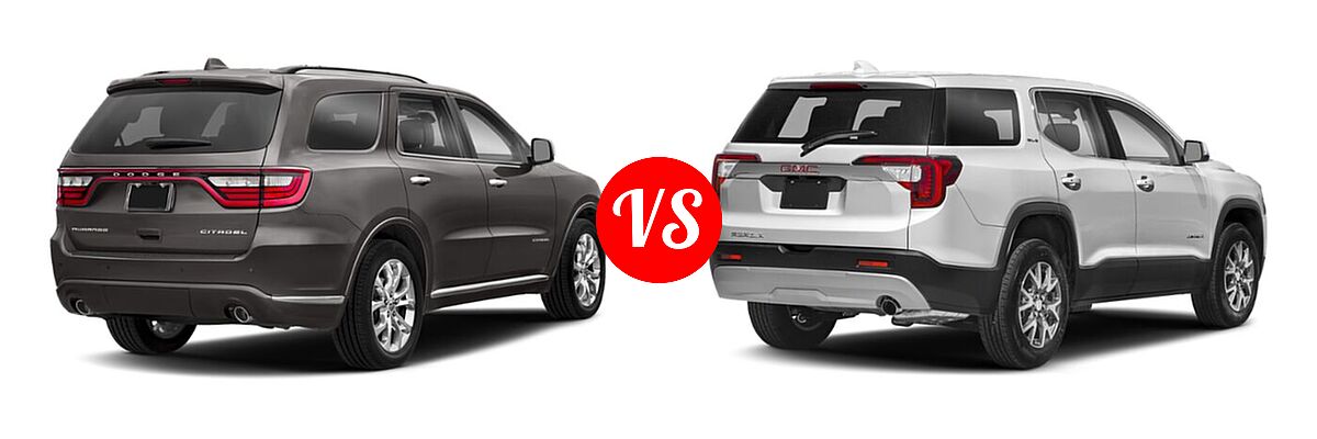 2020 Dodge Durango SUV GT / GT Plus / SXT / SXT Plus vs. 2020 GMC Acadia SUV AT4 / Denali / SL / SLE / SLT - Rear Right Comparison