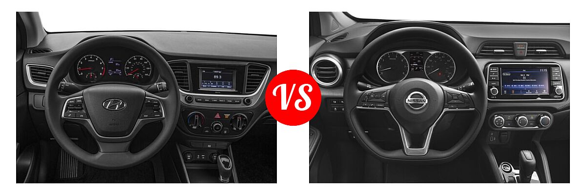 2020 Hyundai Accent Sedan SE vs. 2020 Nissan Versa Sedan S / SR / SV - Dashboard Comparison
