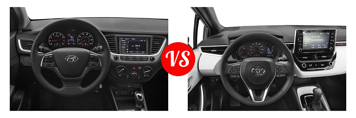 2020 Hyundai Accent Sedan SEL vs. 2020 Toyota Corolla Sedan SE / XSE - Dashboard Comparison