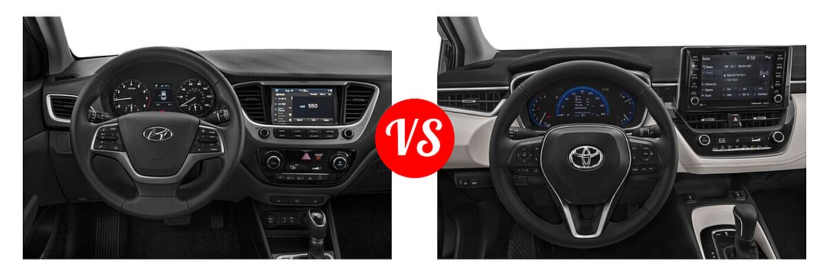2020 Hyundai Accent Sedan Limited vs. 2020 Toyota Corolla Sedan XLE - Dashboard Comparison