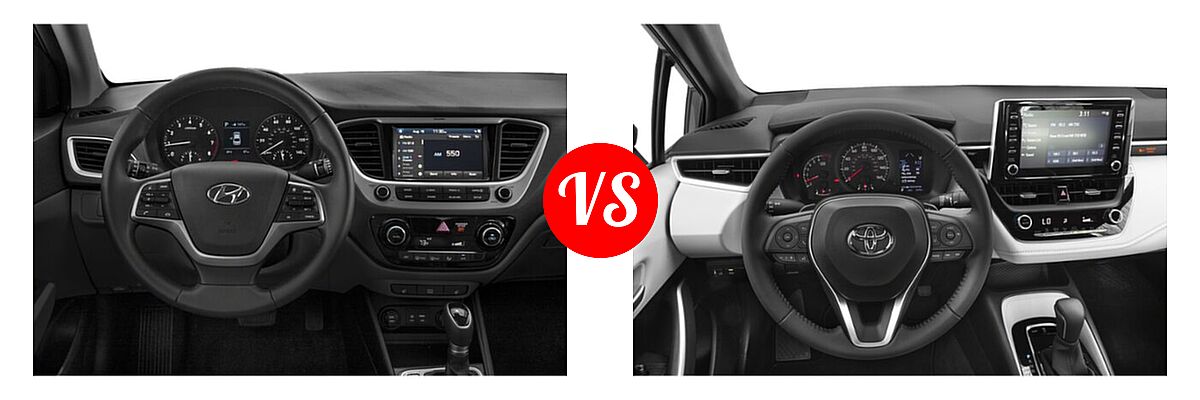2020 Hyundai Accent Sedan Limited vs. 2020 Toyota Corolla Sedan SE / XSE - Dashboard Comparison