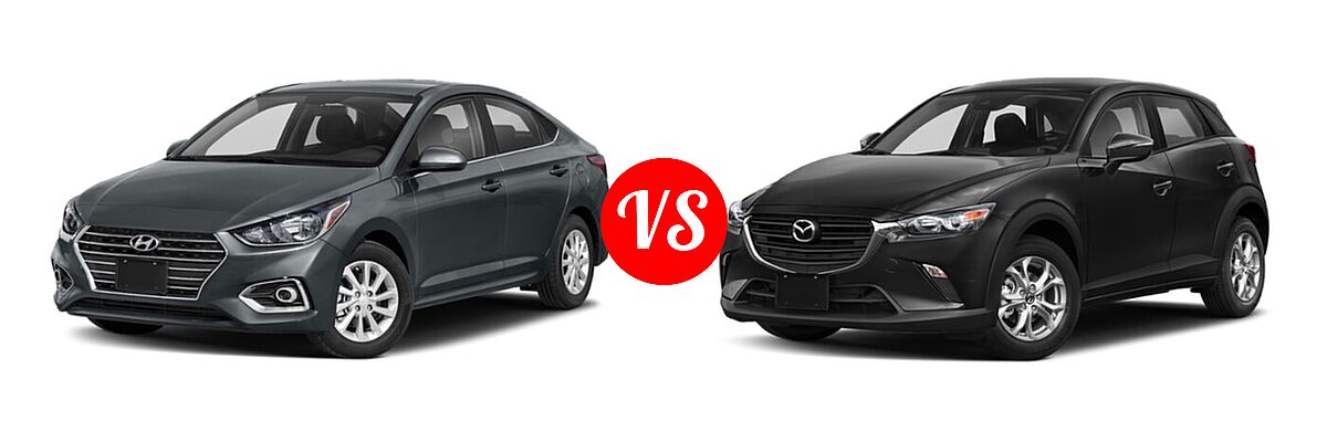 2020 Hyundai Accent Sedan SEL vs. 2020 Mazda CX-3 Sedan Sport - Front Left Comparison