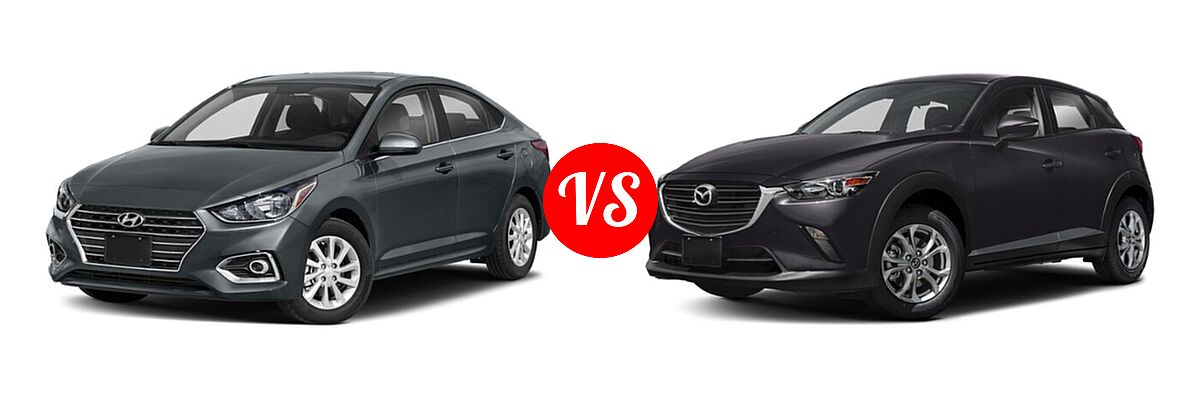 2020 Hyundai Accent Sedan SEL vs. 2020 Mazda CX-3 Sedan Sport - Front Left Comparison