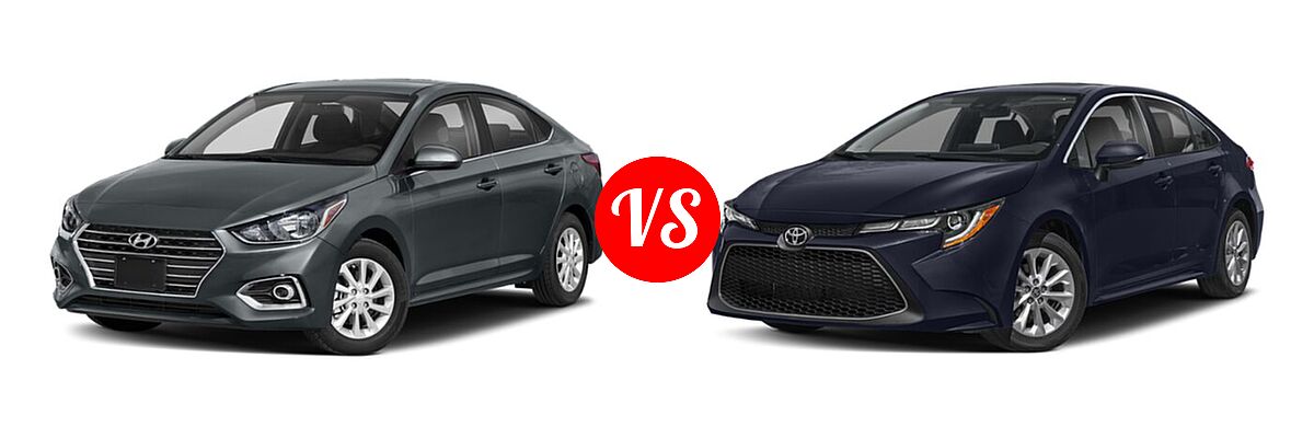 2020 Hyundai Accent Sedan SEL vs. 2020 Toyota Corolla Sedan XLE - Front Left Comparison