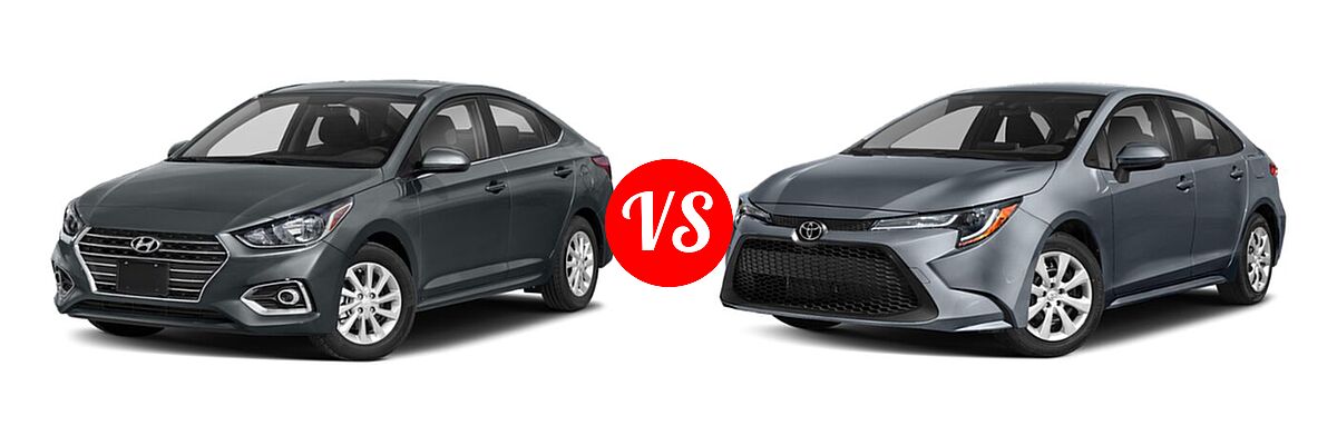 2020 Hyundai Accent Sedan SEL vs. 2020 Toyota Corolla Sedan L / LE - Front Left Comparison