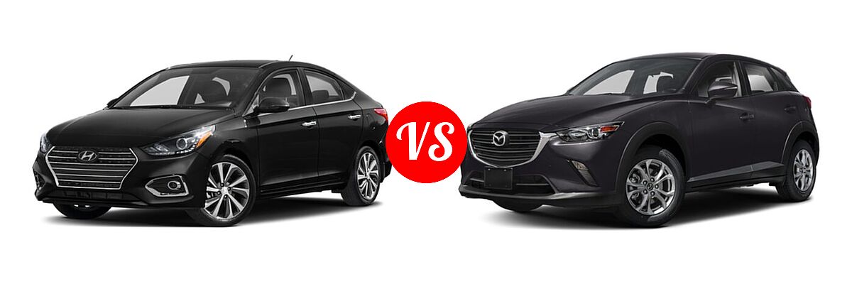 2020 Hyundai Accent Sedan Limited vs. 2020 Mazda CX-3 Sedan Sport - Front Left Comparison