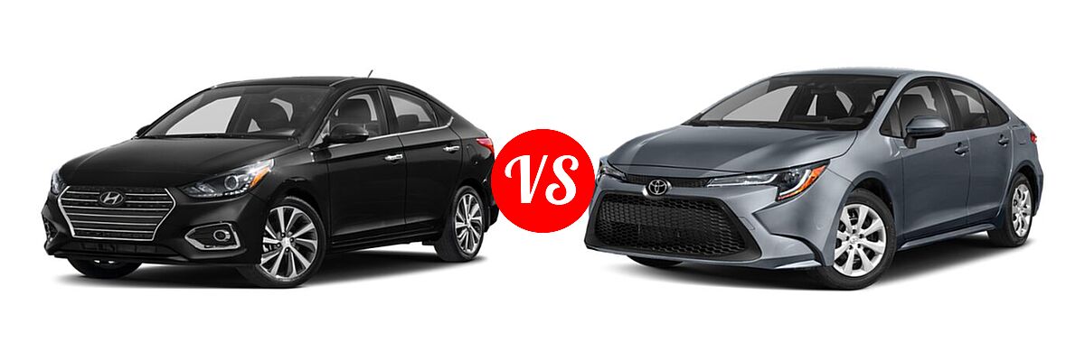 2020 Hyundai Accent Sedan Limited vs. 2020 Toyota Corolla Sedan L / LE - Front Left Comparison