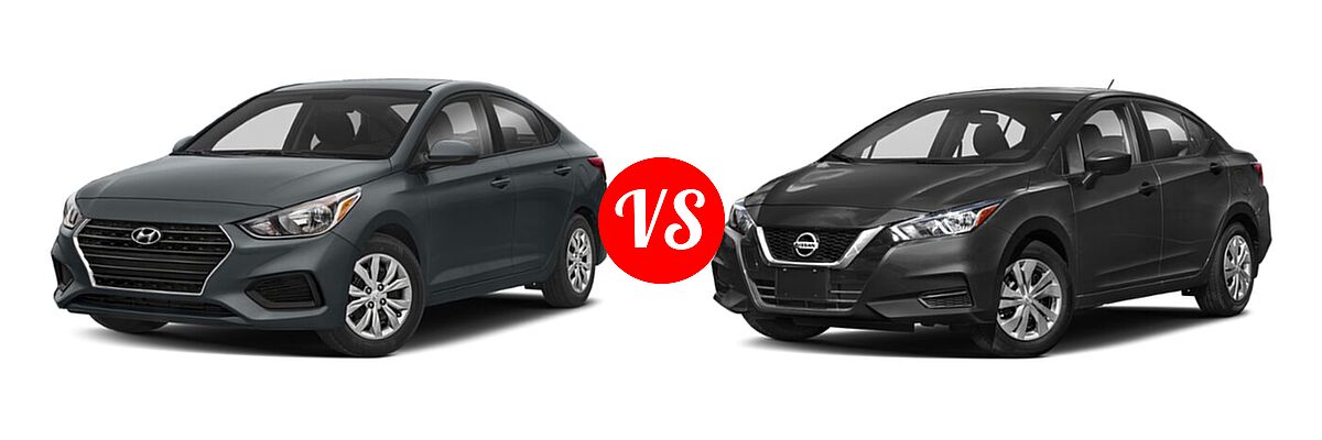 2020 Hyundai Accent Sedan SE vs. 2020 Nissan Versa Sedan S / SR / SV - Front Left Comparison