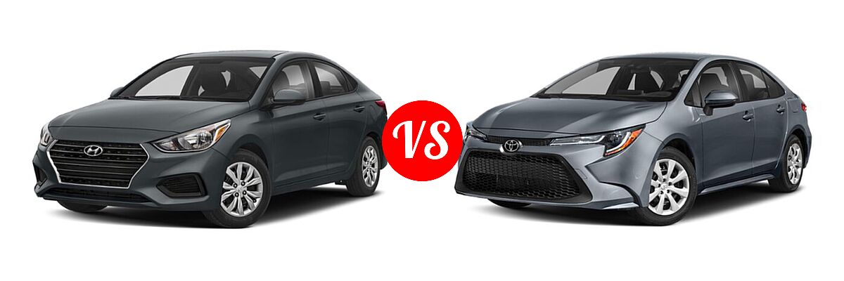 2020 Hyundai Accent Sedan SE vs. 2020 Toyota Corolla Sedan L / LE - Front Left Comparison