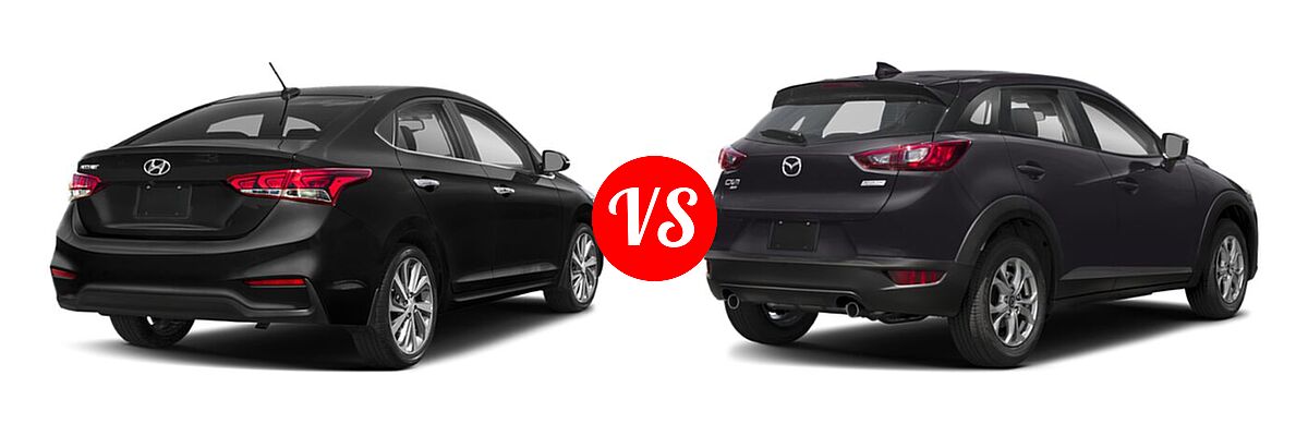 2020 Hyundai Accent Sedan Limited vs. 2020 Mazda CX-3 Sedan Sport - Rear Right Comparison