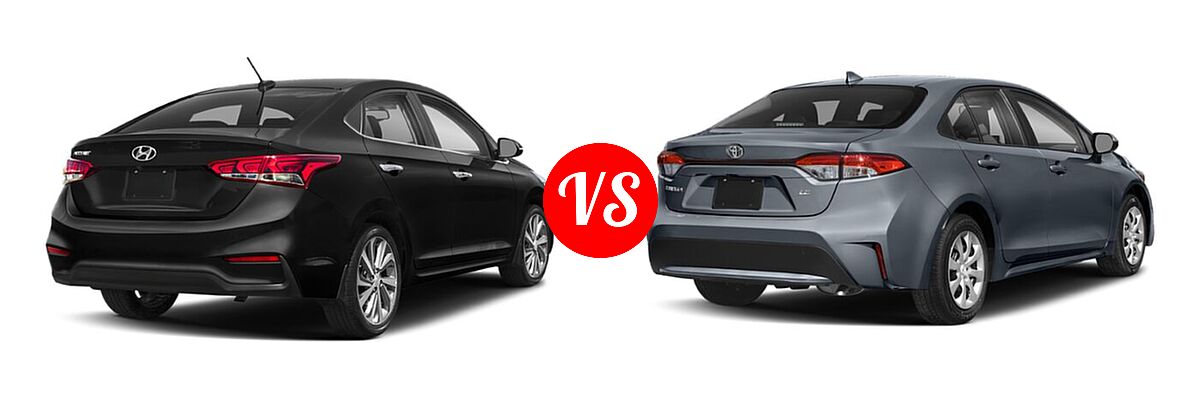 2020 Hyundai Accent Sedan Limited vs. 2020 Toyota Corolla Sedan L / LE - Rear Right Comparison