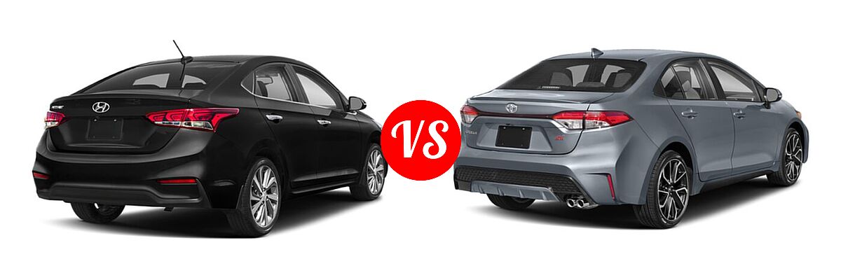 2020 Hyundai Accent Sedan Limited vs. 2020 Toyota Corolla Sedan SE / XSE - Rear Right Comparison