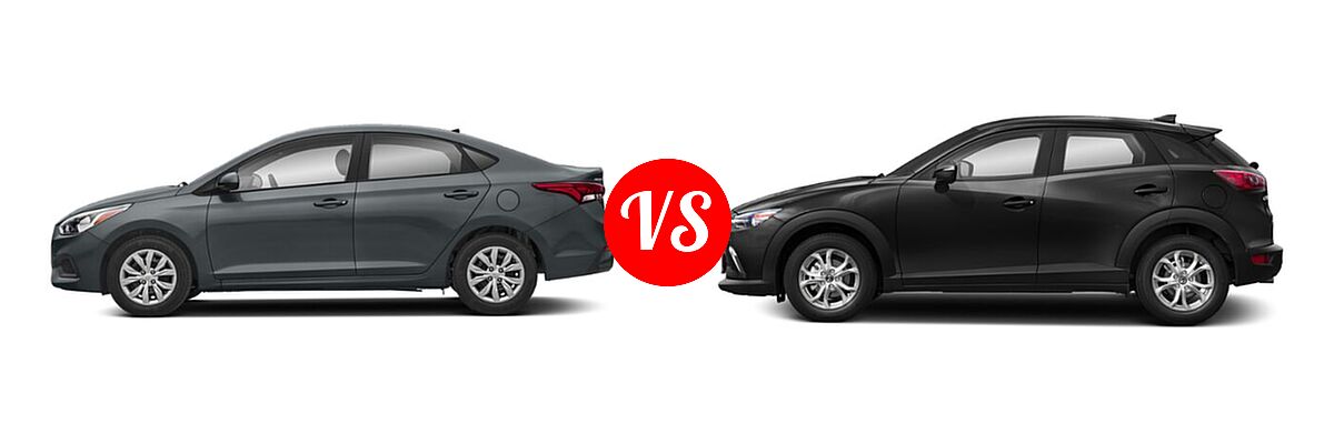 2020 Hyundai Accent Sedan SE vs. 2020 Mazda CX-3 Sedan Sport - Side Comparison