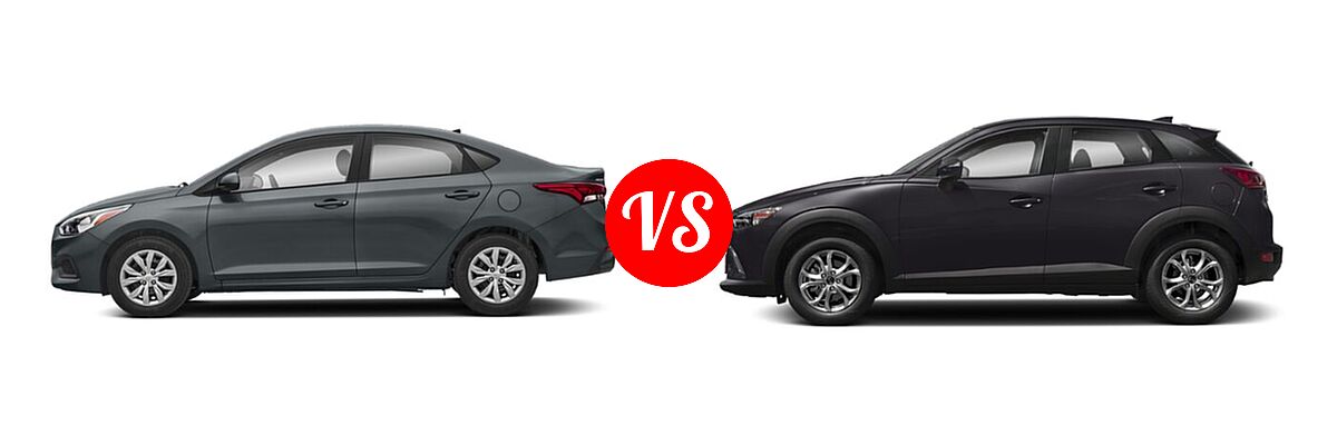 2020 Hyundai Accent Sedan SE vs. 2020 Mazda CX-3 Sedan Sport - Side Comparison