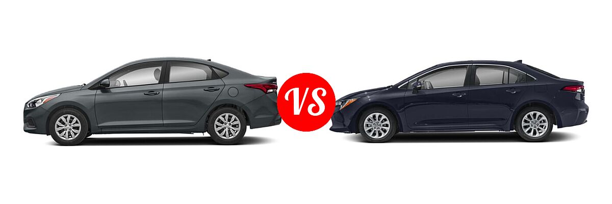 2020 Hyundai Accent Sedan SE vs. 2020 Toyota Corolla Sedan XLE - Side Comparison