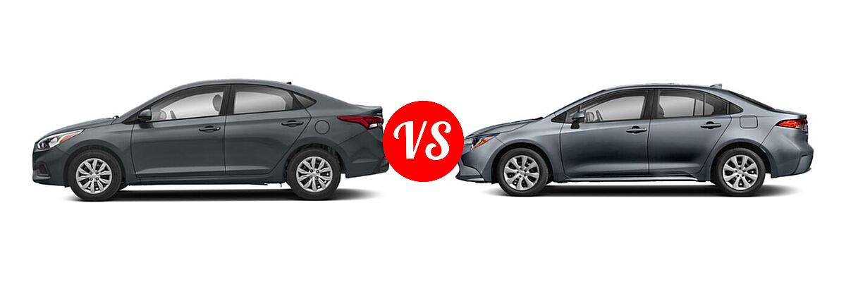 2020 Hyundai Accent Sedan SE vs. 2020 Toyota Corolla Sedan L / LE - Side Comparison