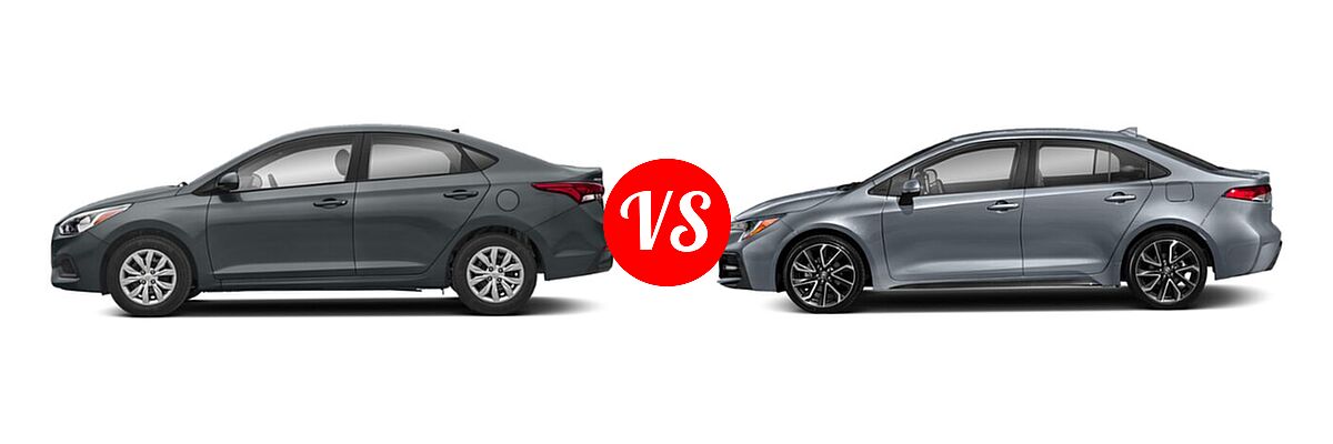 2020 Hyundai Accent Sedan SE vs. 2020 Toyota Corolla Sedan SE / XSE - Side Comparison