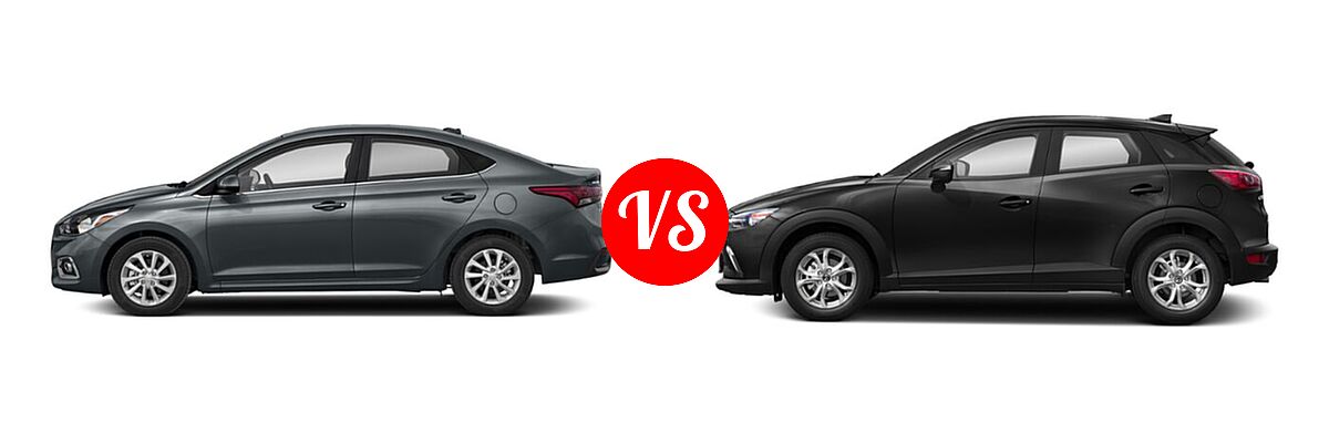 2020 Hyundai Accent Sedan SEL vs. 2020 Mazda CX-3 Sedan Sport - Side Comparison