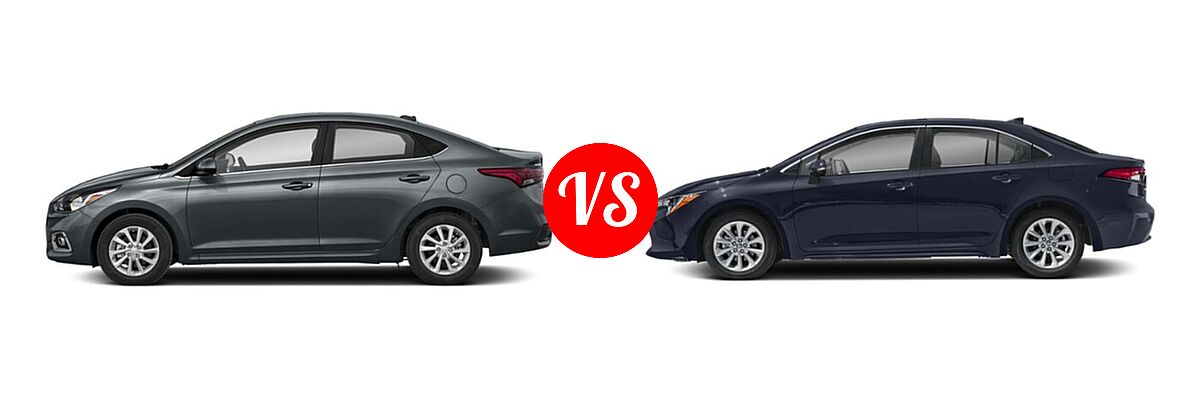 2020 Hyundai Accent Sedan SEL vs. 2020 Toyota Corolla Sedan XLE - Side Comparison