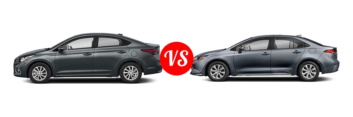 2020 Hyundai Accent Sedan SEL vs. 2020 Toyota Corolla Sedan L / LE - Side Comparison
