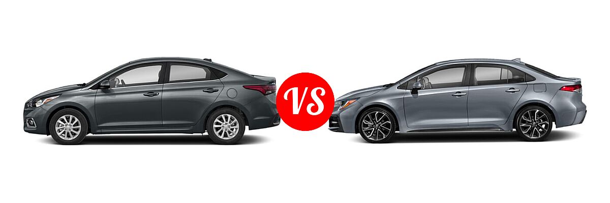 2020 Hyundai Accent Sedan SEL vs. 2020 Toyota Corolla Sedan SE / XSE - Side Comparison