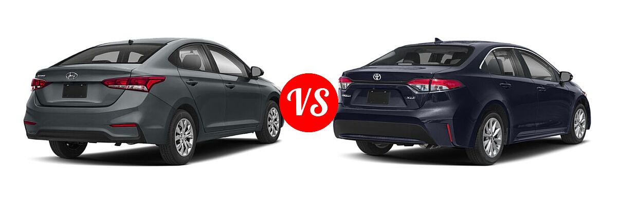 2020 Hyundai Accent Sedan SE vs. 2020 Toyota Corolla Sedan XLE - Rear Right Comparison