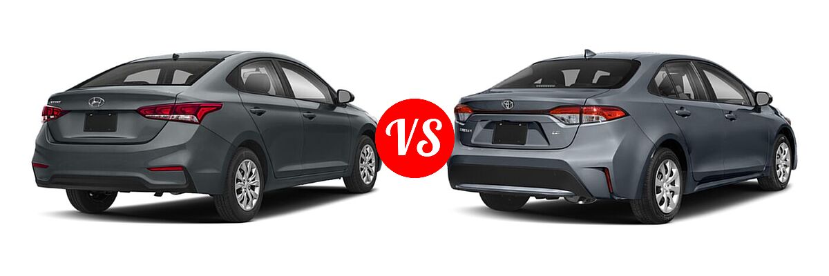 2020 Hyundai Accent Sedan SE vs. 2020 Toyota Corolla Sedan L / LE - Rear Right Comparison