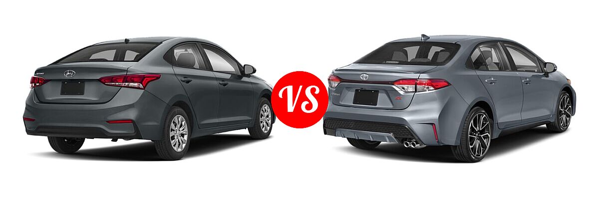 2020 Hyundai Accent Sedan SE vs. 2020 Toyota Corolla Sedan SE / XSE - Rear Right Comparison