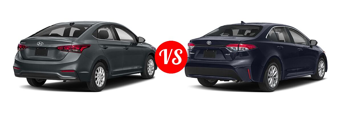 2020 Hyundai Accent Sedan SEL vs. 2020 Toyota Corolla Sedan XLE - Rear Right Comparison