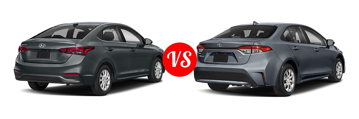 2020 Hyundai Accent Sedan SEL vs. 2020 Toyota Corolla Sedan L / LE - Rear Right Comparison