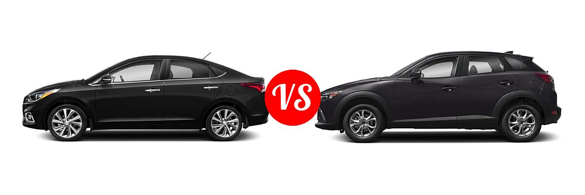 2020 Hyundai Accent Sedan Limited vs. 2020 Mazda CX-3 Sedan Sport - Side Comparison