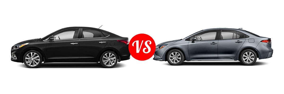 2020 Hyundai Accent Sedan Limited vs. 2020 Toyota Corolla Sedan L / LE - Side Comparison