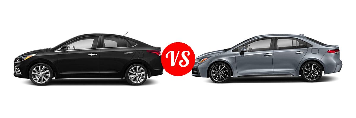 2020 Hyundai Accent Sedan Limited vs. 2020 Toyota Corolla Sedan SE / XSE - Side Comparison