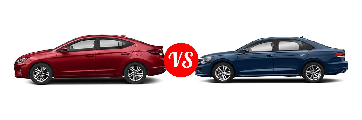 2020 Hyundai Elantra Sedan ECO / Limited / SE / SEL / Value Edition vs. 2020 Volkswagen Passat Sedan 2.0T R-Line - Side Comparison