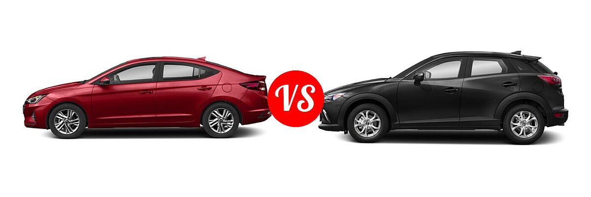 2020 Hyundai Elantra Sedan ECO / Limited / SE / SEL / Value Edition vs. 2020 Mazda CX-3 Sedan Sport - Side Comparison
