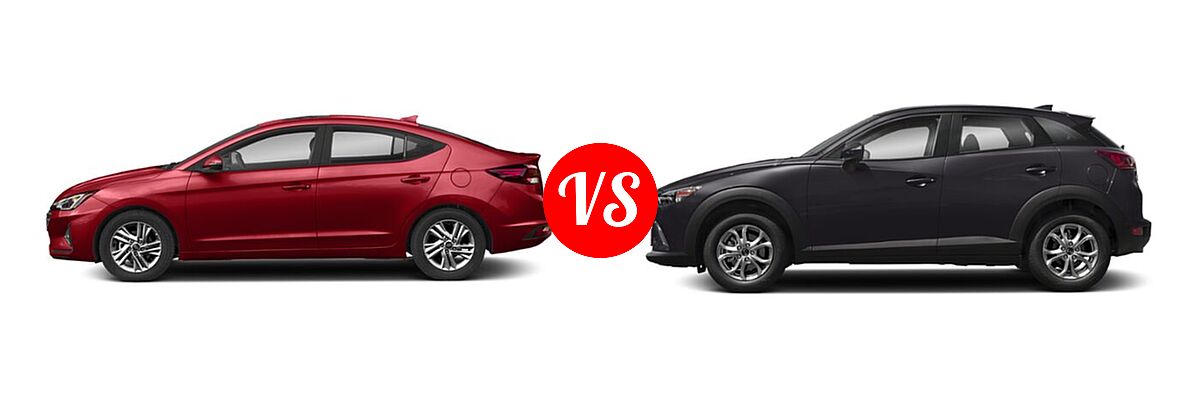 2020 Hyundai Elantra Sedan ECO / Limited / SE / SEL / Value Edition vs. 2020 Mazda CX-3 Sedan Sport - Side Comparison