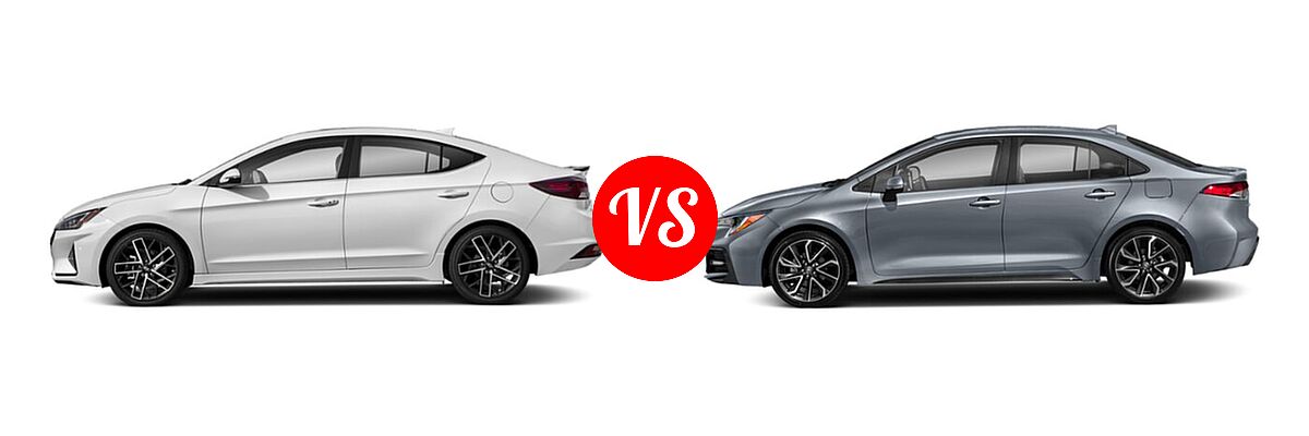 2020 Hyundai Elantra Sedan Sport vs. 2020 Toyota Corolla Sedan SE / XSE - Side Comparison