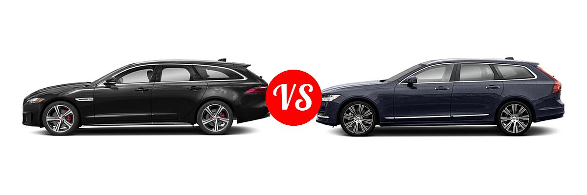2020 Jaguar XF Wagon Prestige / S vs. 2021 Volvo V90 Wagon Inscription / R-Design - Side Comparison