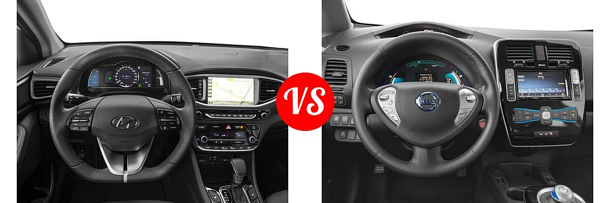 2017 Hyundai Ioniq Hybrid Hatchback Blue / Limited / SEL vs. 2017 Nissan Leaf Hatchback S / SL / SV - Dashboard Comparison