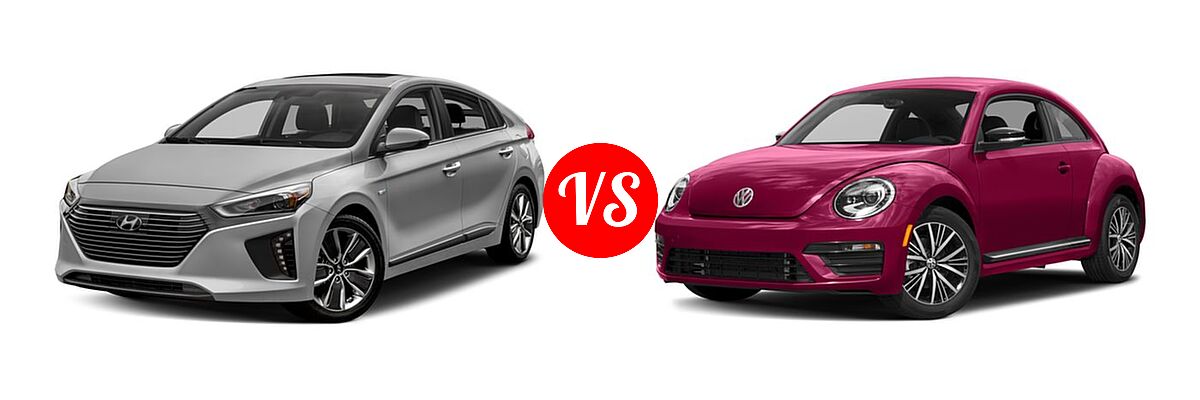 2017 Hyundai Ioniq Hybrid Hatchback Blue / Limited / SEL vs. 2017 Volkswagen Beetle Hatchback #PinkBeetle - Front Left Comparison