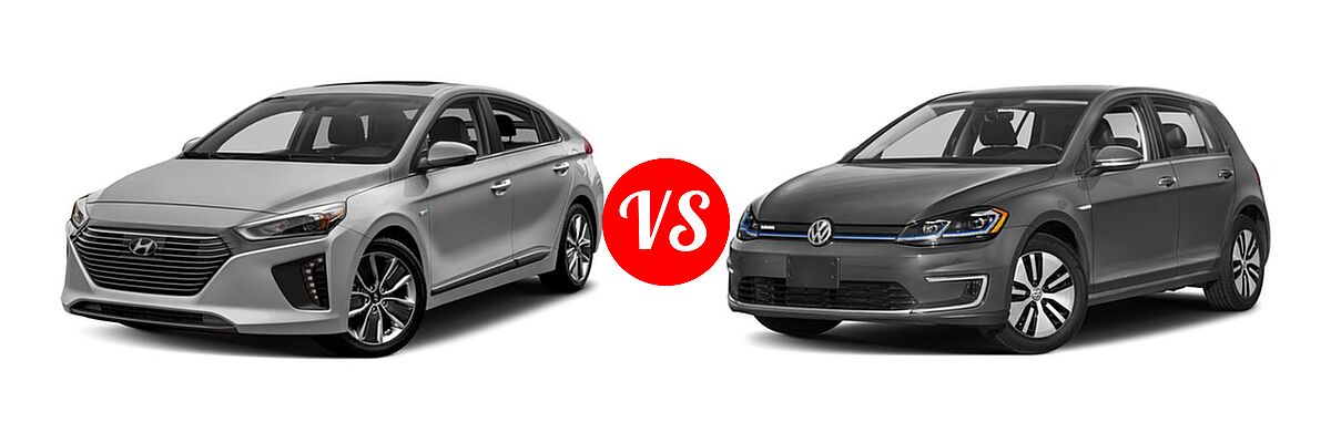 2017 Hyundai Ioniq Hybrid Hatchback Blue / Limited / SEL vs. 2017 Volkswagen e-Golf Hatchback SE / SEL Premium - Front Left Comparison