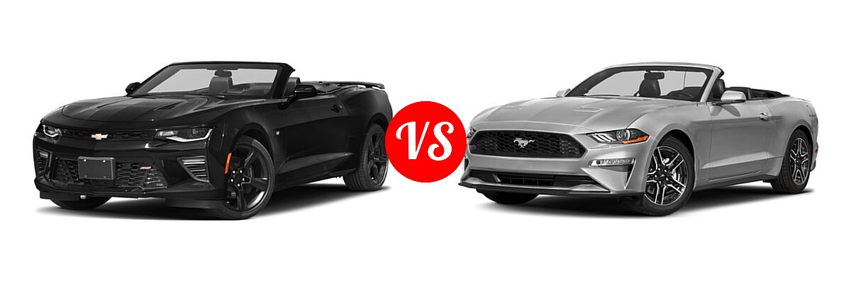 2018 Chevrolet Camaro Convertible 1SS / 2SS vs. 2018 Ford Mustang Convertible EcoBoost / EcoBoost Premium / GT Premium - Front Left Comparison