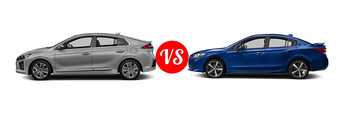 2017 Hyundai Ioniq Hybrid Hatchback Blue / Limited / SEL vs. 2017 Subaru Impreza Hatchback Sport - Side Comparison