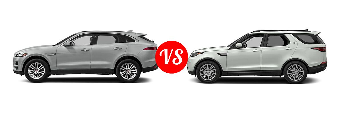 2018 Jaguar F-PACE SUV 25t / 25t Premium / 25t Prestige vs. 2018 Land Rover Discovery SUV Diesel HSE / HSE Luxury - Side Comparison