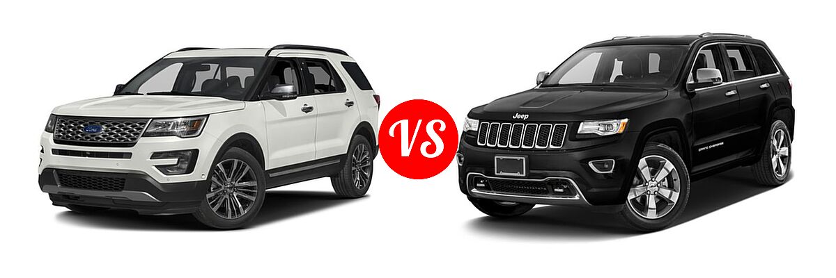 2016 Ford Explorer SUV Platinum vs. 2016 Jeep Grand Cherokee SUV High Altitude / Overland - Front Left Comparison