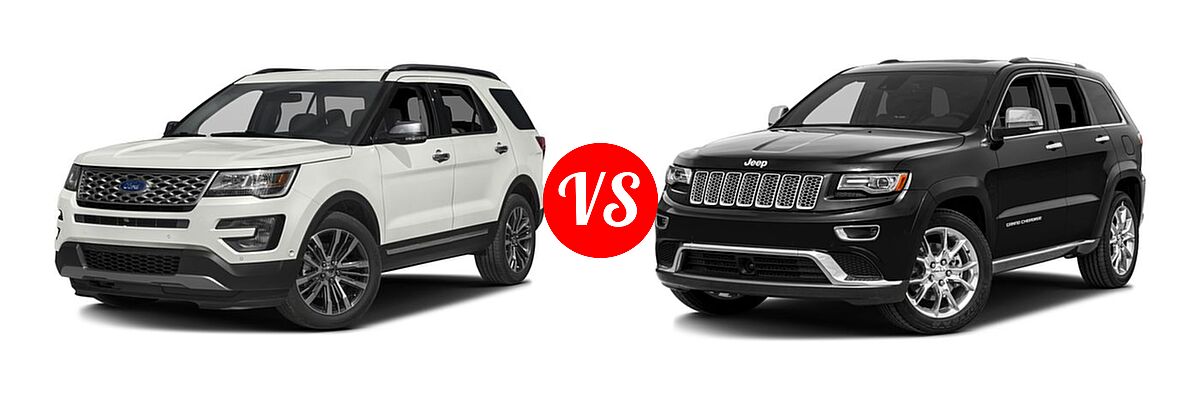 2016 Ford Explorer SUV Platinum vs. 2016 Jeep Grand Cherokee SUV Summit - Front Left Comparison