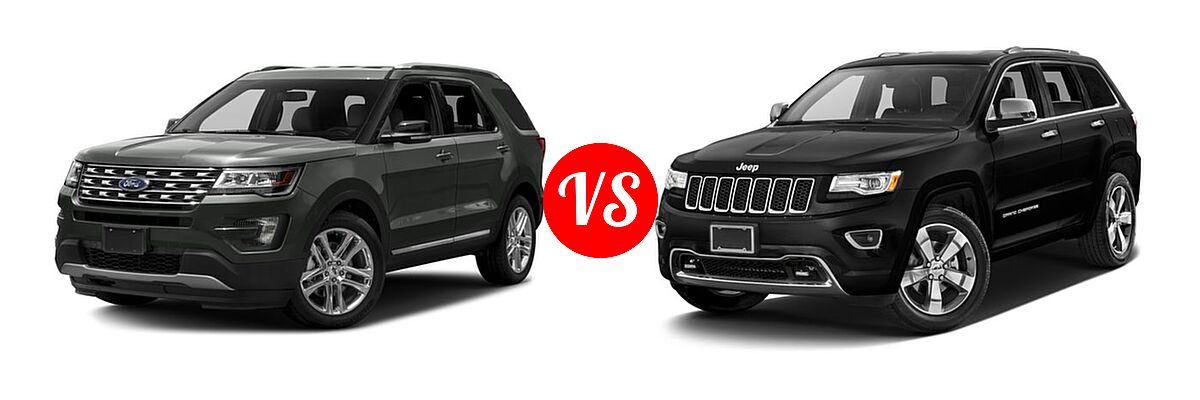 2016 Ford Explorer SUV XLT vs. 2016 Jeep Grand Cherokee SUV High Altitude / Overland - Front Left Comparison