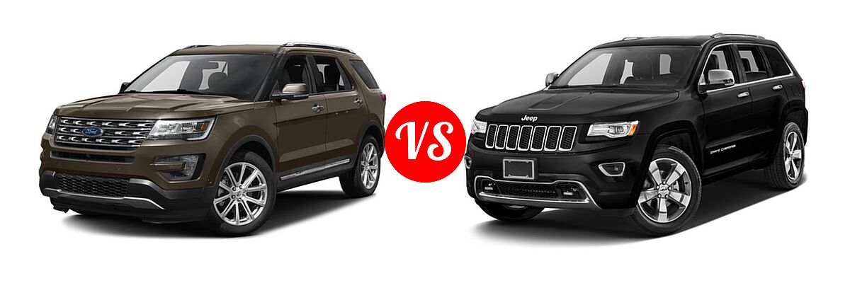 2016 Ford Explorer SUV Limited vs. 2016 Jeep Grand Cherokee SUV High Altitude / Overland - Front Left Comparison